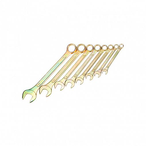 Ключи комбинированные Rexant, 8 - 11, 13, 14, 17, 19 мм, набор 8 шт, желтый цинк фото