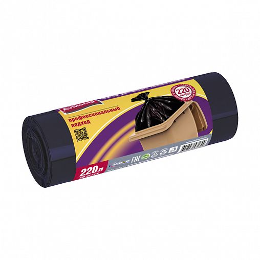 Мешки для мусора Avikomp Professional, 39 мкм, 220 л, рулон 10 шт, черные фото
