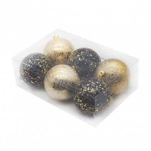 Набор елочных шаров, d 8 см, 6 шт, черный/золото фото