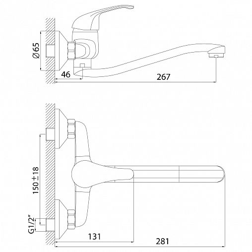 Смеситель для кухни настенный Rossinka A35-24, однорычажный, хром фото