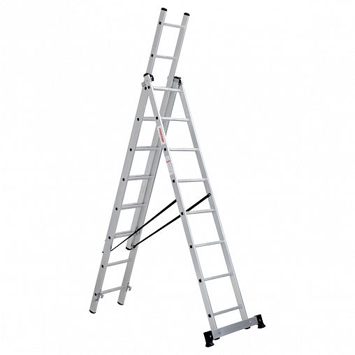 Лестница-стремянка трехсекционная Новая высота NV 1230, алюминиевая, 3 x 8 ступеней, 2,14 - 4,74 м фото