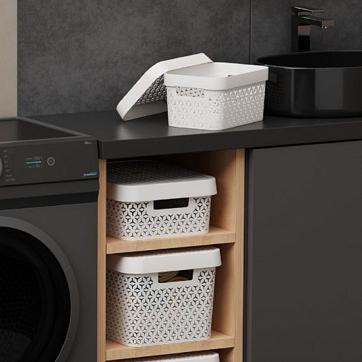 Корзина для хранения Альтернатива Элемент, с крышкой, 27 x 18,5 x 13,5 см, белая фото Корзина для хранения Альтернатива Элемент, с крышкой, 27 x 18,5 x 13,5 см, белая фото