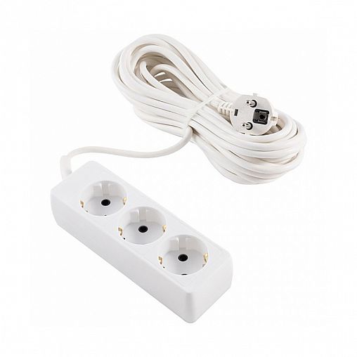 Удлинитель Engy Гранд, ПВС 3 x 0,75 мм, с заземлением, 3 розетки, 10 м, белый фото