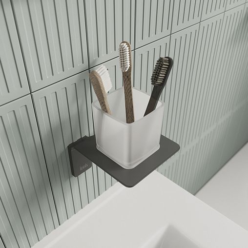 Стакан для зубных щеток IDDIS Slide, с настенным держателем, графит фото