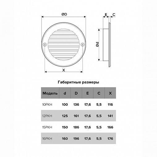 Вентиляционная решетка Era 15РКН кор, пластиковая, с фланцем D 150 мм, D 186 мм фото