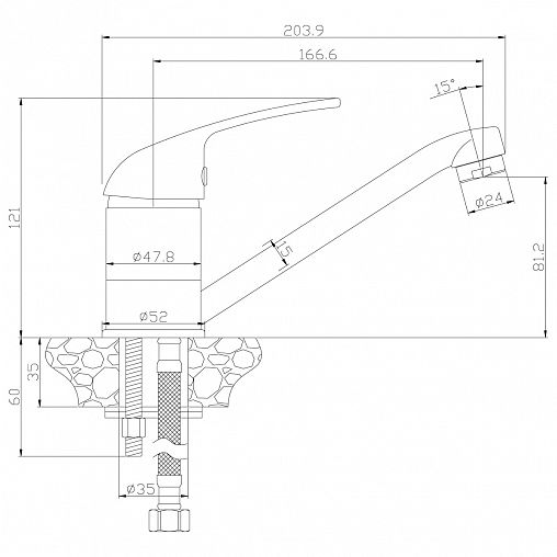 Смеситель для кухни Rossinka Y40-22, однорычажный, хром фото