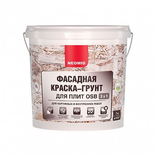 Краска-грунт фасадная для плит OSB Neomid Proff 3 в 1, 7 кг, белая фото
