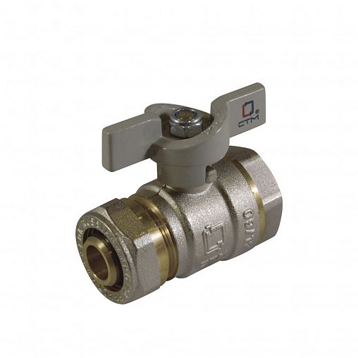 Кран шаровой СТМ для воды с внутренней резьбой 16 x 1/2", гайка обжим, бабочка фото