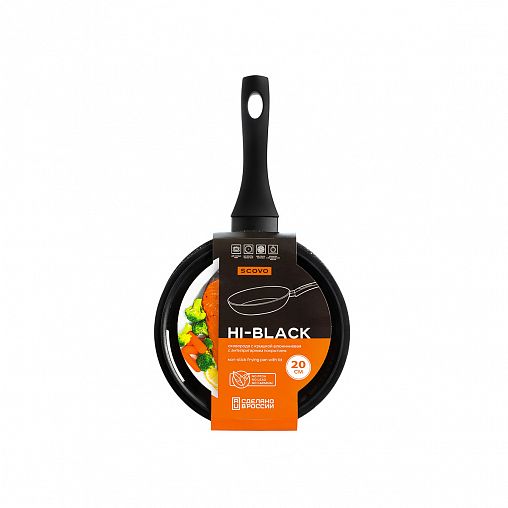 Сковорода Scovo Hi-Black, с крышкой, с антипригарным покрытием, 20 см фото
