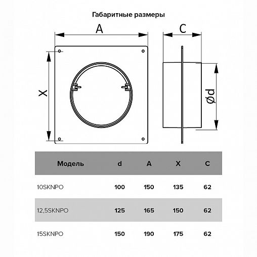 Площадка торцевая Era 12,5SKNPO, с обратным клапаном, пластик, с фланцем 125 мм, 165 x 150 мм фото