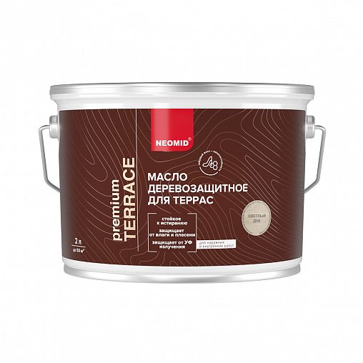 Масло для террас Neomid Premium Terrace, шелковисто-матовое, 2 л, светлый дуб фото