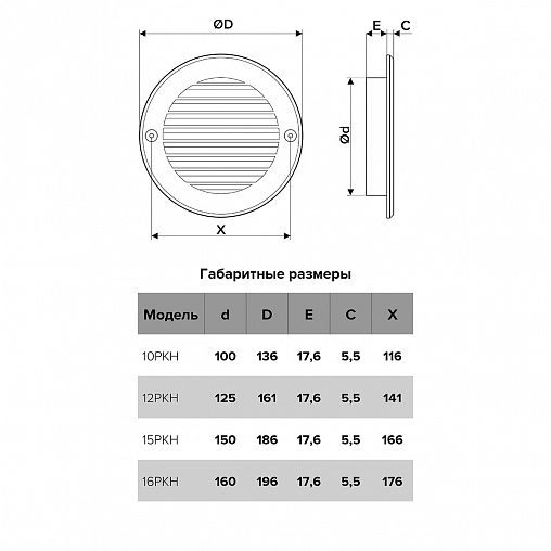 Решетка вентиляционная Era Streetline 10РКН сер, пластиковая, с фланцем D 100 мм, D 136 мм фото