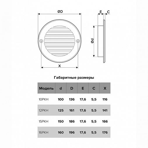 Вентиляционная решетка Era 15РКН, пластиковая, с фланцем D 150 мм, D 186 мм фото