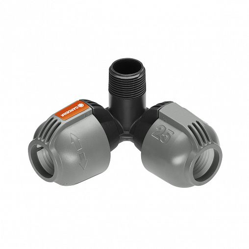 Соединитель L-образный Gardena, изменение направления подачи, 3/4", наружная резьба, 25 мм фото