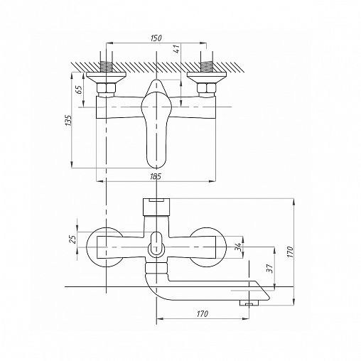 Смеситель для ванны с душем Fauzt FZS-243-B101, однорычажный, хром фото