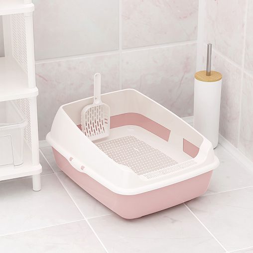 Набор для кошек Альтернатива Лекси, лоток с высоким бортом, сеткой и совком, розовый фото