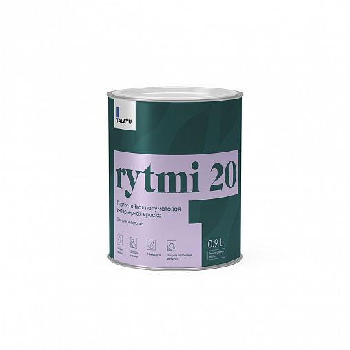 Краска интерьерная влагостойкая Talatu Rytmi 20, полуматовая, база А, белая, 0,9 л фото