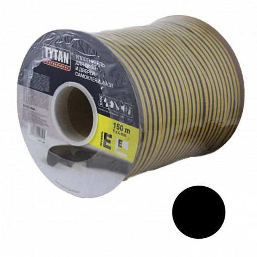 Уплотнитель для окон E-профиль Tytan Professional, 9 x 4 мм, бухта 150 м, черный фото