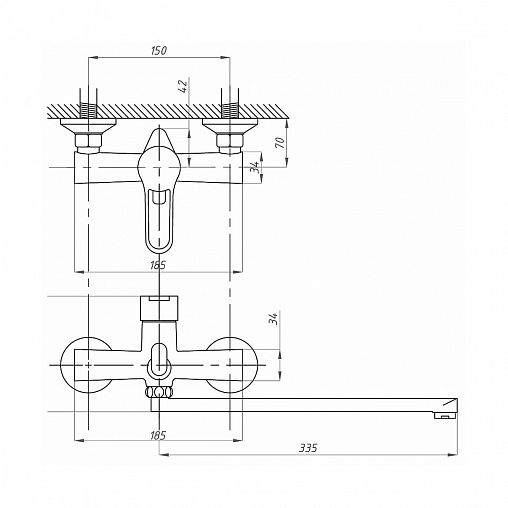 Смеситель для ванны с душем Fauzt FZS-240-B100, с длинным изливом, однорычажный, хром фото