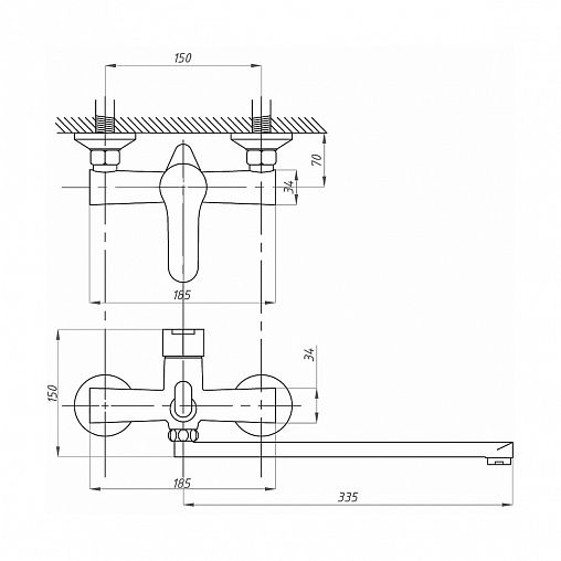 Смеситель для ванны с душем Fauzt FZS-240-B101, с длинным изливом, однорычажный, хром фото
