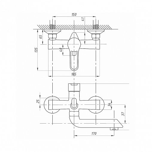 Смеситель для ванны с душем Fauzt FZS-243-B100, однорычажный, хром фото