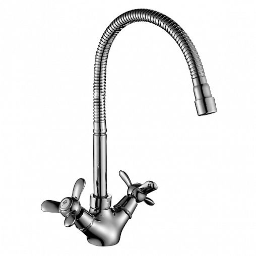 Смеситель для кухни Rossinka Q02-75, с гибким изливом, двухвентильный, хром фото