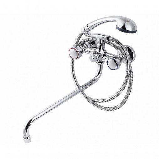 Смеситель для ванны с душем Fauzt FZ 511-A17, с длинным изливом, двухвентильный, хром фото