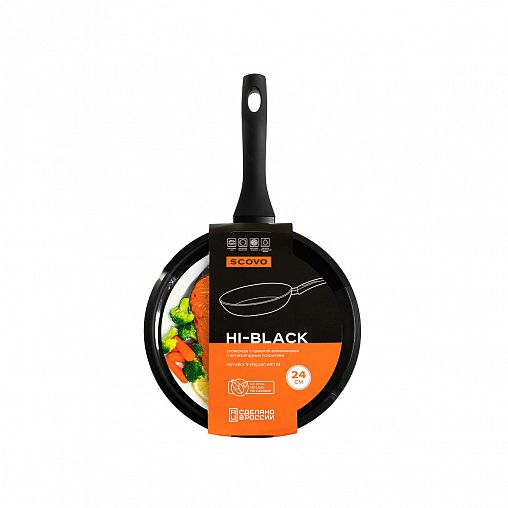 Сковорода Scovo Hi-Black, с крышкой, с антипригарным покрытием, 24 см фото