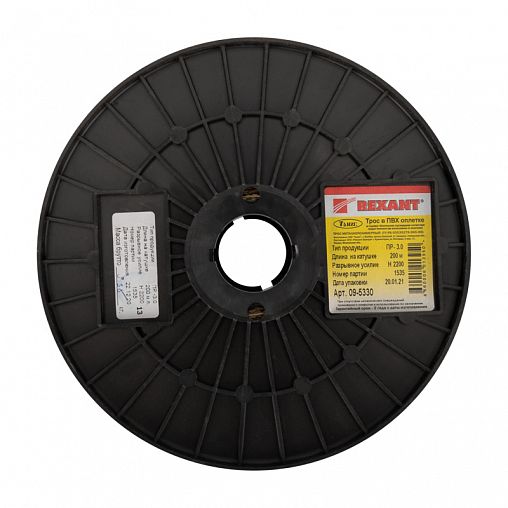 Трос стальной в ПВХ оплетке Rexant, D 3 мм, 200 м, прозрачный фото