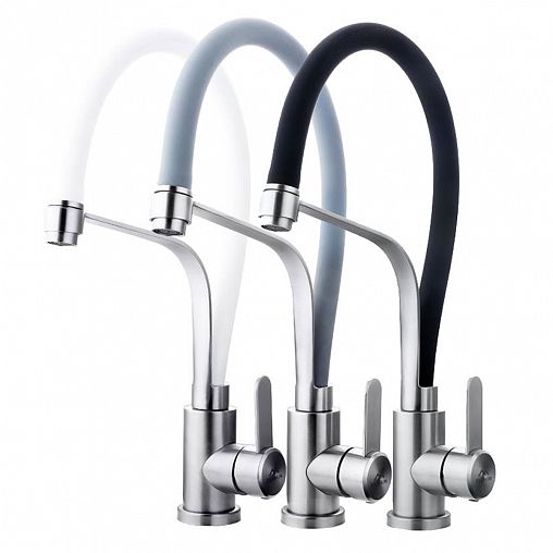 Смеситель для кухни Fashun A54012-8, с гибким изливом, сатин/белый фото