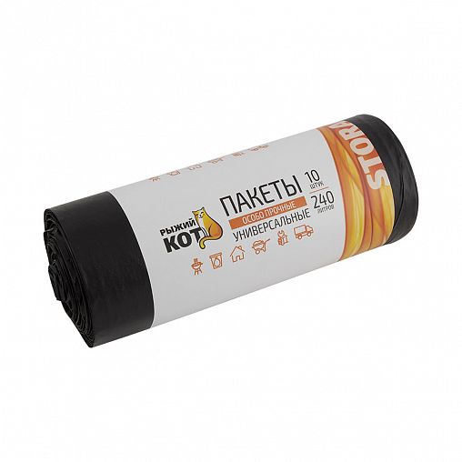 Мешки для мусора Рыжий кот Особопрочные, 36 мкм, 240 л, 10 шт, черные фото