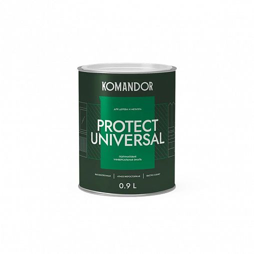 Эмаль универсальная Komandor Protect Universal, алкидная, полуматовая, база А, белая, 0,9 л фото