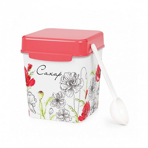 Банка для сыпучих продуктов Альтернатива Маки, с ложкой, 1,2 л, сахар фото