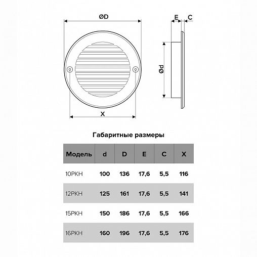 Вентиляционная решетка Era 10РКН терр, пластиковая, с фланцем D 100 мм, D 136 мм фото
