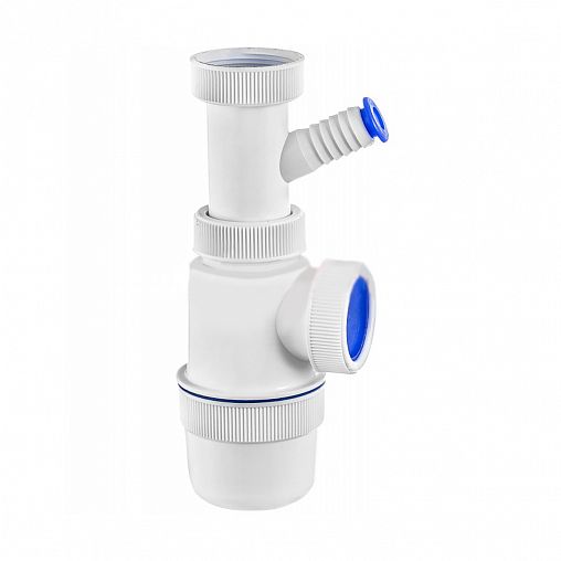 Сифон бутылочный VIRPlast Элит без выпуска, 1 1/2" x 40 мм, с отводом для стиральной машины фото