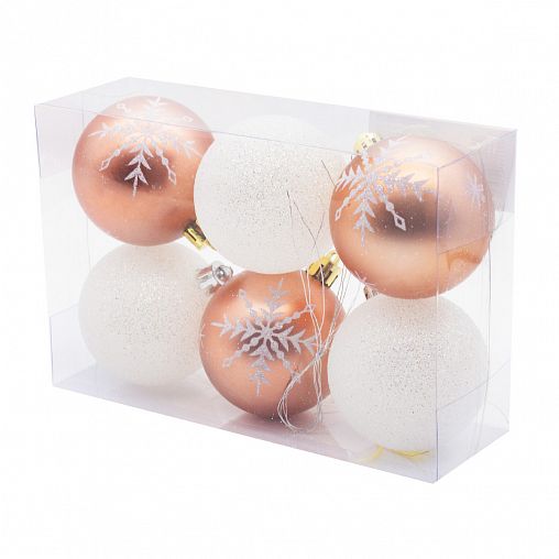 Набор елочных шаров, d 6 см, 6 шт, белый/золото фото