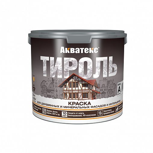 Краска фасадная Акватекс Тироль, матовая, база А, белая, 2,5 л фото Краска фасадная Акватекс Тироль, матовая, база А, белая, 2,5 л фото
