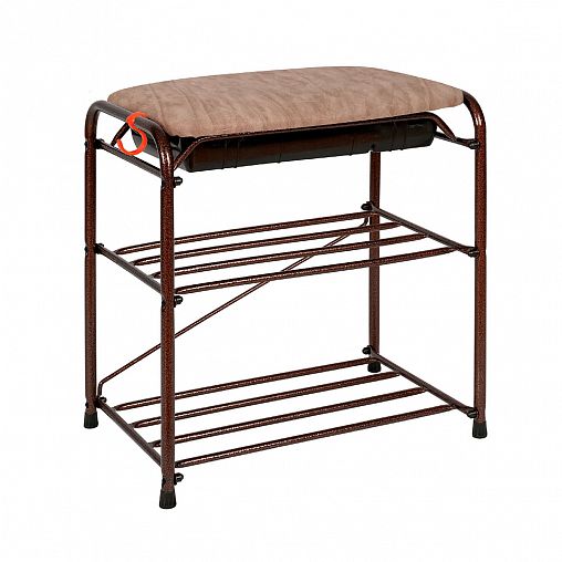 Подставка для обуви ЗМИ Альфа 13, 2-х полочная, сиденье с ящиком, 45 x 30 x 48 см, медный антик фото