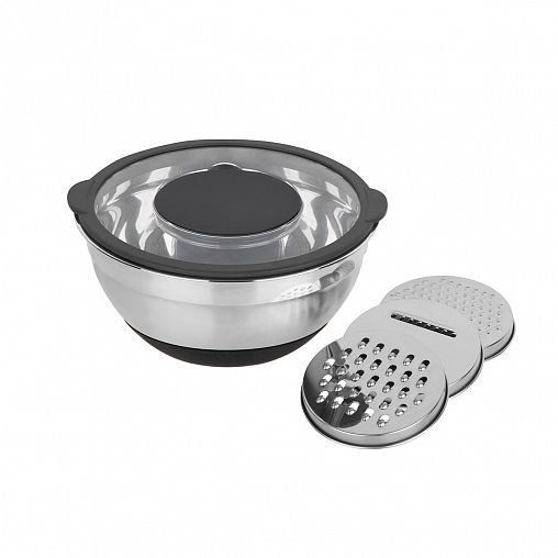 Миска из нержавеющей стали Mallony Amarena, крышка-терка, 3 насадки, 4,5 л фото
