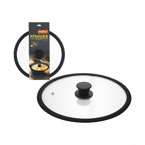 Крышка стеклянная Mallony Cappello-C, силиконовый ободок, паровыпуск, 26 см фото