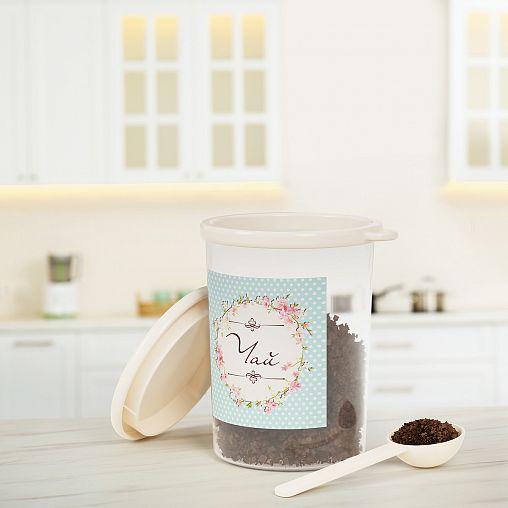 Банка для сыпучих продуктов Альтернатива Ассорти, с ложкой, 1 л, чай фото