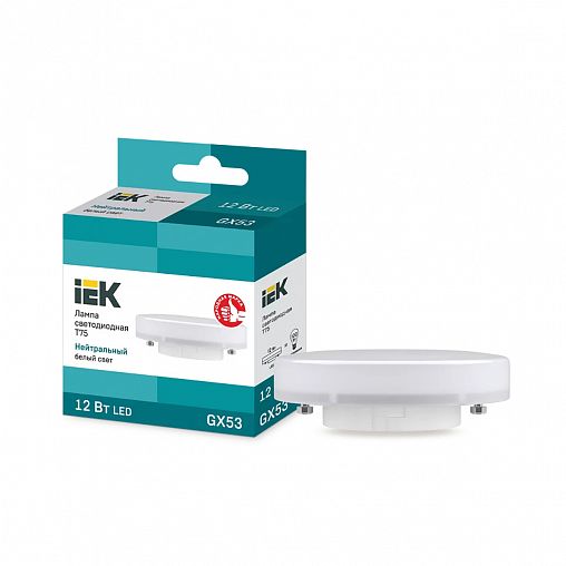 Лампа светодиодная LED IEK Таблетка, GX53, T75, 12 Вт, 4000 K, нейтральный свет фото
