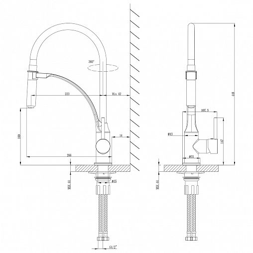 Смеситель для кухни Lemark Soul LM6007C, однорычажный, черный/хром фото