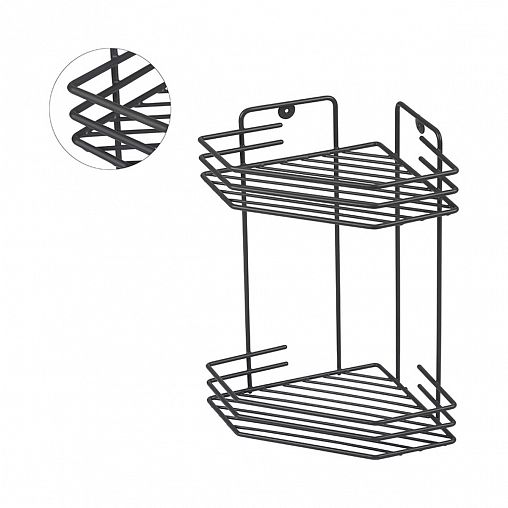 Полка в ванную угловая Рыжий кот, 2-х ярусная, 20,5 x 20,5 x 31,5 см, графит фото