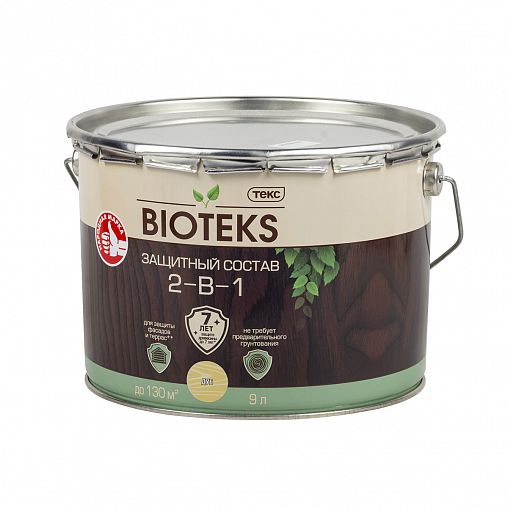 Защитный лессирующий состав для дерева Bioteks 2-в-1, 9 л, дуб фото