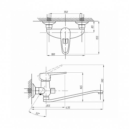 Смеситель для ванны с душем Fauzt FZS-888-126, с длинным изливом, однорычажный, хром фото