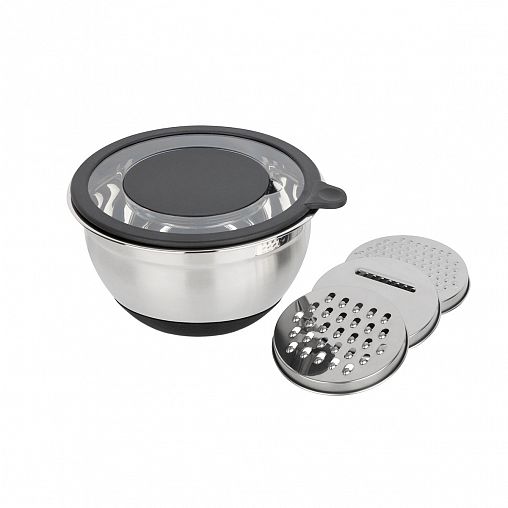 Миска из нержавеющей стали Mallony Amarena, крышка-терка, 3 насадки, 2,8 л фото