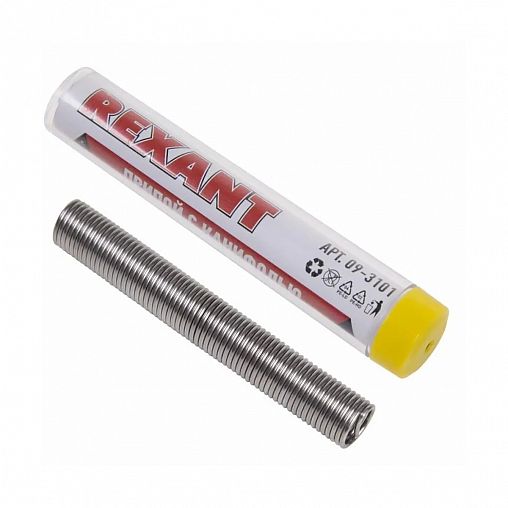 Припой с канифолью Rexant ПОС-61, колба, d 1 мм, 10 гр фото