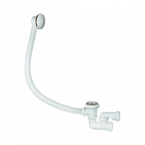 Сифон для ванн Wirquin Quick Clac, регулируемый с переливом, вентиль и клапан ABS хром, 700 мм фото