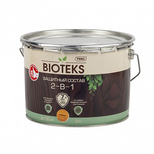 Защитный лессирующий состав для дерева Bioteks 2-в-1, 9 л, рябина фото